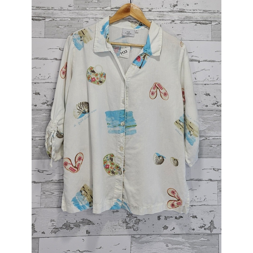 Hot Cotton Vacation Shirt Patite Small Linen Cotton Coastal